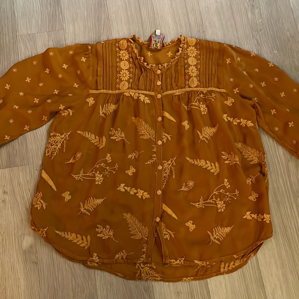 Johnny Was gold embroidered blouse